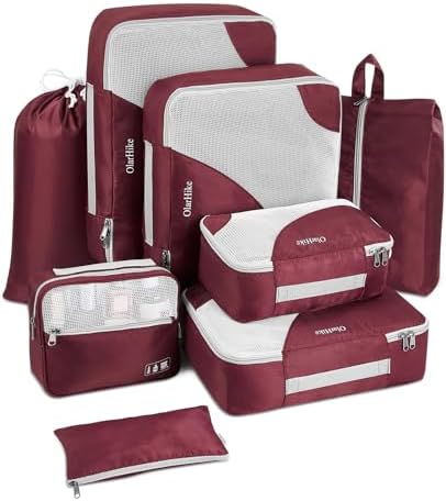 OlarHike 8 Set Packing Cubes for Travel, 4 Various Sizes(Extra Large,Large,Medium,Small), Luggage Organizer Bags for Travel Accessories Travel Essentials,For Carry on Suitcases (Burgundy)
