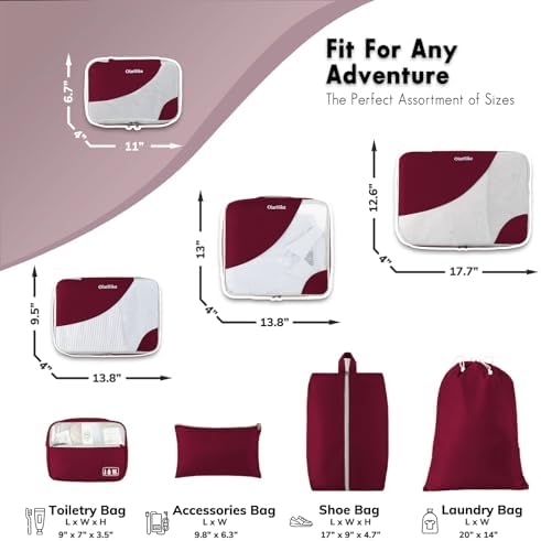 OlarHike 8 Set Packing Cubes for Travel, 4 Various Sizes(Extra Large,Large,Medium,Small), Luggage Organizer Bags for Travel Accessories Travel Essentials,For Carry on Suitcases (Burgundy) - Image 3