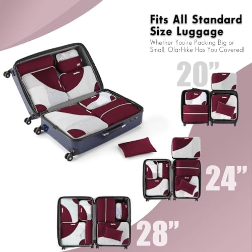 OlarHike 8 Set Packing Cubes for Travel, 4 Various Sizes(Extra Large,Large,Medium,Small), Luggage Organizer Bags for Travel Accessories Travel Essentials,For Carry on Suitcases (Burgundy) - Image 4