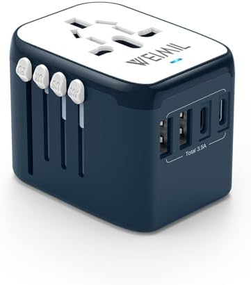 Universal Travel Adapter, International Plug Adapter with 2 USB-C Ports and 2 USB-A Ports, Travel Adapter Worldwide Outlet Converter for USA EU UK AUS