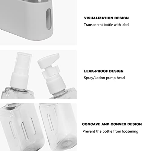 Skycase Travel Bottle Set, 2 in 1 Travel Containers Set for Toiletries,Leak-Proof Refillable Plastic Bottles with Lid,Airplane Accessories Kits for Shampoo Conditioner Lotion Liquids,Grey - Image 7