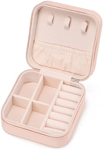 Mini Jewelry Travel Case,Small Jewelry Box,Traveling Jewelry Organizer,Portable Jewellery Storage Holder for Rings Earrings Necklace Bracelet Bangle,Gifts for Girls Women(Pink - 1 pack)