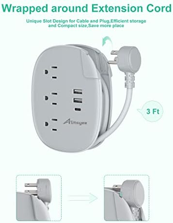 Alitayee USB C Portable Travel Power Strip with 3 Outlets 3 USB Ports Fast Charge, USB Extension Cord with Flat Plug and 3ft Wrapped Around Extension Cord for Cruise Travel Home Office - Image 4