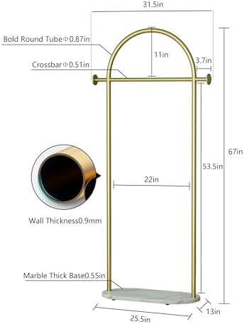 Gold Clothing Rack, Modern Clothes Rack with Marble Base, Heavy-duty Coat Racks Freestanding for Boutiques, Can Hang Jacket Garment, Hat, Scarf, Organize Shoes 31.5" W - Image 6