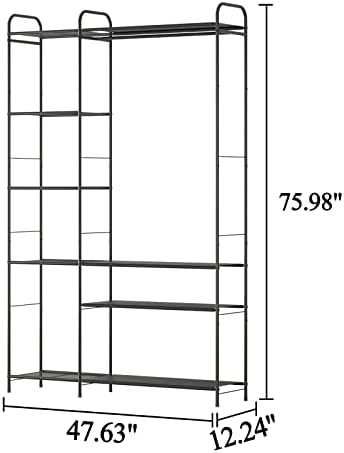 Wisdom Star Garment Rack with Shelves for Hanging Clothes, Free-Standing Clothes Rack with Shelves for Bedroom, Bathroom, Metal Clothes Racks for Hanging Clothes, Coats, Skirts, Shoes, Large, Black - Image 6