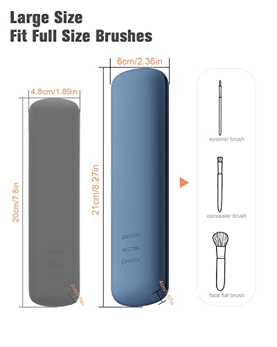 FERYES Large Travel Makeup Brush Holder, Magnetic Anti-fall Out Silicon Portable Cosmetic Face Brushes Holder, Soft and Sleek Makeup Tools Organizer for Travel- (8.27 * 2.36 * 1.57) - Image 6