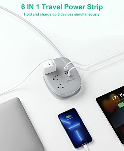 Alitayee USB C Portable Travel Power Strip with 3 Outlets 3 USB Ports Fast Charge, USB Extension Cord with Flat Plug and 3ft Wrapped Around Extension Cord for Cruise Travel Home Office - Image 3