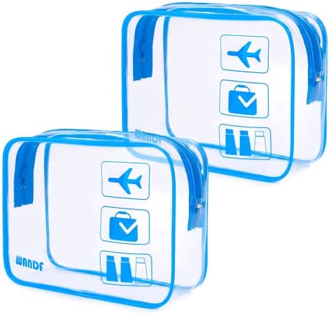 TSA Approved Clear Travel Toiletry Bag wih Zippers Carry-on Travel Accessories Quart Size Toiletries Cosmetic Pouch Makeup Bags for Men and Women (2pcs Navy Blue)