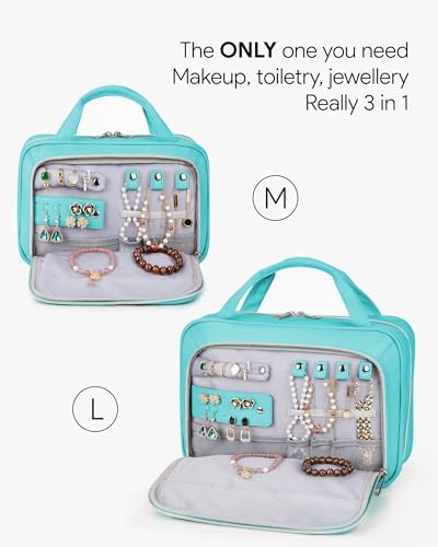 OlarHike Travel Toiletry Hanging Bag Waterproof Bags, Makeup, Toiletries, Jewelry, Travel Essentials 3 in 1 Packing Organizers, Cosmetic Travel-Sized Container, Large Capacity for Women Cyan - Image 2