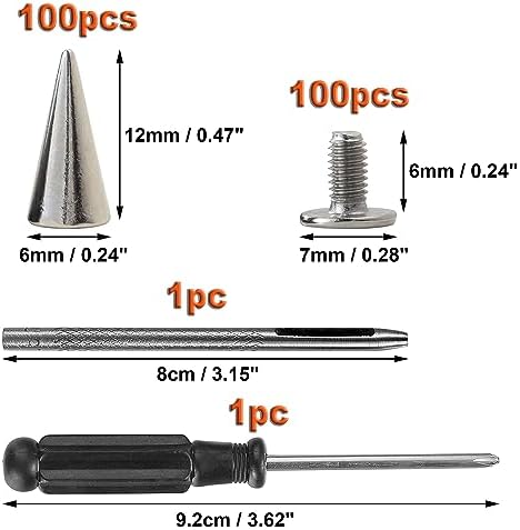 YORANYO 100 Sets Spikes and Studs 12MM Spikes for Clothing Metal Studs Rivets for Leather Punk Spikes Accessories Screw Back Studs and Spikes for Clothing Shoes Belts Bags Hats 15/32 Inch (Silver) - Image 2