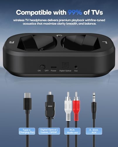 Ensemble-Wireless Headphones for TV Watching, TV Headphones with LED Display Transmitter Charging Base, No Lip-Sync Delay Bluetooth V5.3 Headphones, Plug and Play, Gifts for Elderly - Image 7