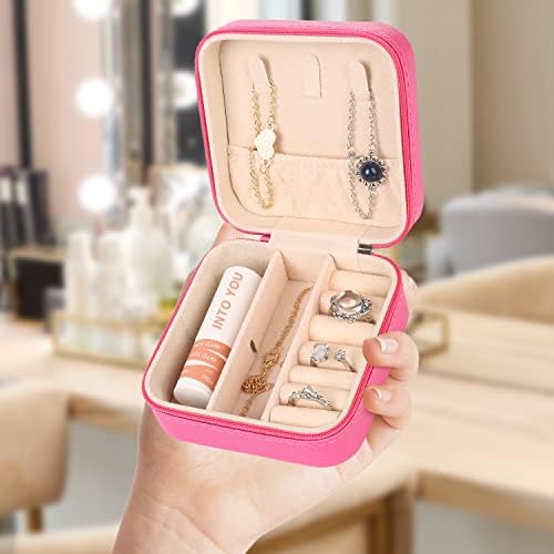 KElofoN Travel jewelry Organizer Travel jewelry case Travel Jewelry box Small Jewelry Organizer Box for Girls Women(1, Rosy) - Image 6
