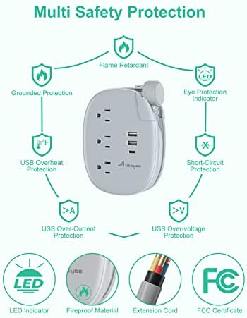 Alitayee USB C Portable Travel Power Strip with 3 Outlets 3 USB Ports Fast Charge, USB Extension Cord with Flat Plug and 3ft Wrapped Around Extension Cord for Cruise Travel Home Office - Image 6