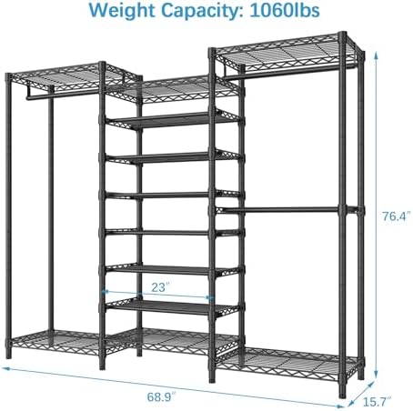VIPEK S3 Heavy Duty Garment Rack Free Standing Clothes Rack Closet Storage Organizer Large Wardrobe with 6-Tier Shoe Rack, Hanging Rod, Adjustable Shelf, 68.9" L x 15.7" W x 76.4" H, Black - Image 3