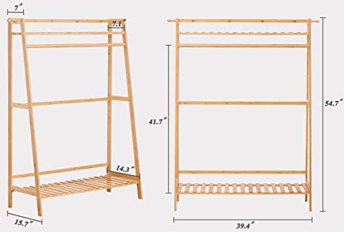 COPREE Bamboo Garment Coat Clothes Hanging Heavy Duty Rack with top Shelf and Shoe Clothing Storage Organizer Shelves - Image 5