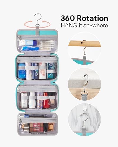 OlarHike Travel Toiletry Hanging Bag Waterproof Bags, Makeup, Toiletries, Jewelry, Travel Essentials 3 in 1 Packing Organizers, Cosmetic Travel-Sized Container, Large Capacity for Women Cyan - Image 3