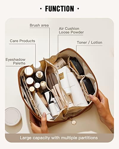 Travel Makeup Bag,Large Capacity Cosmetic Bags for Women,Waterproof Portable Pouch Open Flat Toiletry Bag Make up Organizer with Divider and Handle - Image 2