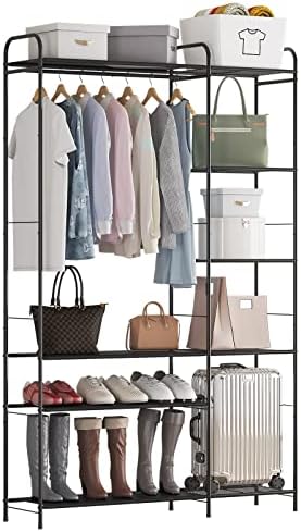 Wisdom Star Garment Rack with Shelves for Hanging Clothes, Free-Standing Clothes Rack with Shelves for Bedroom, Bathroom, Metal Clothes Racks for Hanging Clothes, Coats, Skirts, Shoes, Large, Black - Image 2