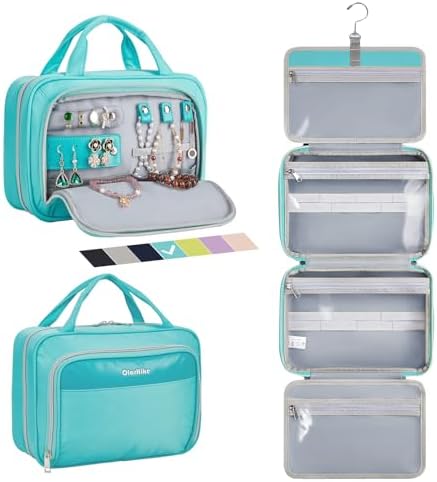 OlarHike Travel Toiletry Hanging Bag Waterproof Bags, Makeup, Toiletries, Jewelry, Travel Essentials 3 in 1 Packing Organizers, Cosmetic Travel-Sized Container, Large Capacity for Women Cyan