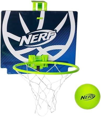 NERF Mini Over the Door Basketball Hoop - Nerfoop Indoor Basketball Hoop for Kids - Toy Door Basketball Hoop + Mini NERF Foam Basketball Game Set - Perfect for Bedroom Indoor Basketball - Green