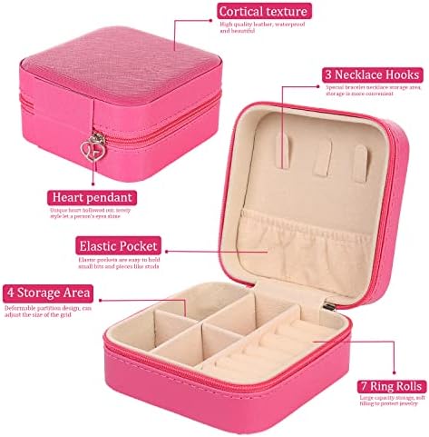 KElofoN Travel jewelry Organizer Travel jewelry case Travel Jewelry box Small Jewelry Organizer Box for Girls Women(1, Rosy) - Image 3