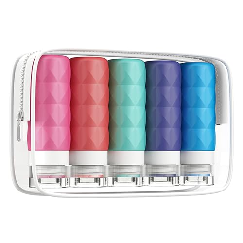 Travel Bottles for Toiletries,3oz Tsa Approved Leak Proof Travel Size Containers,Silicone Squeezable Travel Accessories with Clear Toiletry Bag(5Pack Color-A1)