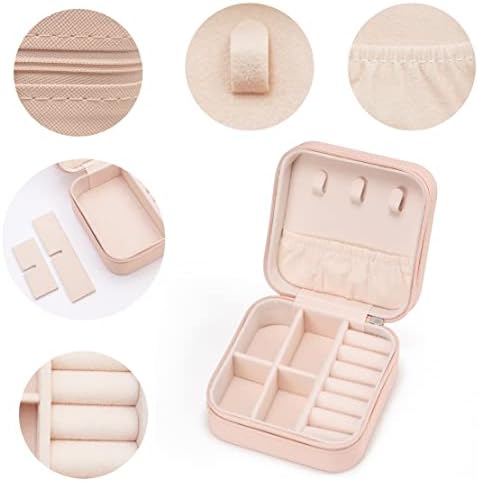 Mini Jewelry Travel Case,Small Jewelry Box,Traveling Jewelry Organizer,Portable Jewellery Storage Holder for Rings Earrings Necklace Bracelet Bangle,Gifts for Girls Women(Pink - 1 pack) - Image 3