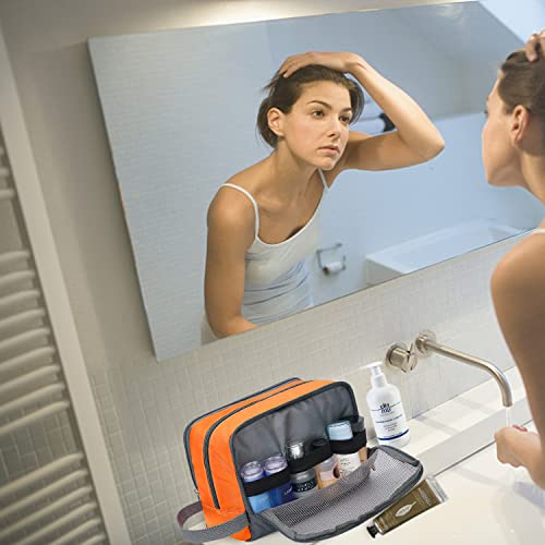 Toiletry Bag for Men/Women Hanging Dopp Kit Water Resistant Shaving Bag Small Toiletry Bag for Traveling (Orange) - Image 5