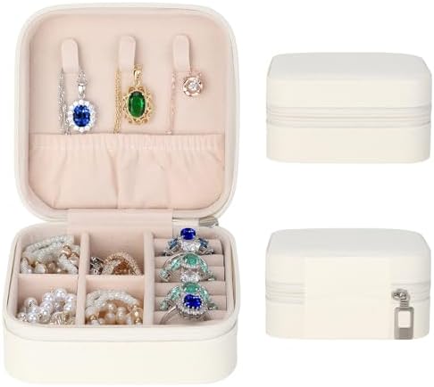 LETURE PU Leather Small Jewelry Box, Travel Portable Jewelry Case for Ring, Pendant, Earring, Necklace, Bracelet Organizer Storage Holder Boxes (WHITE-2PCS) - Image 7