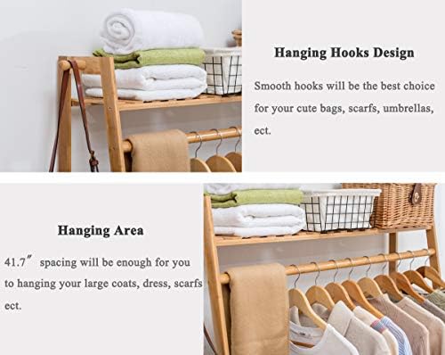 COPREE Bamboo Garment Coat Clothes Hanging Heavy Duty Rack with top Shelf and Shoe Clothing Storage Organizer Shelves - Image 4