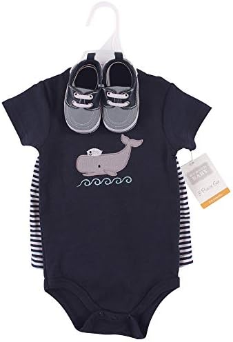 Hudson Baby Unisex Baby Cotton Bodysuit, Shorts and Shoe Set - Image 2