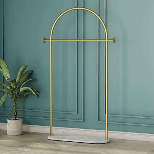 Gold Clothing Rack, Modern Clothes Rack with Marble Base, Heavy-duty Coat Racks Freestanding for Boutiques, Can Hang Jacket Garment, Hat, Scarf, Organize Shoes 31.5" W