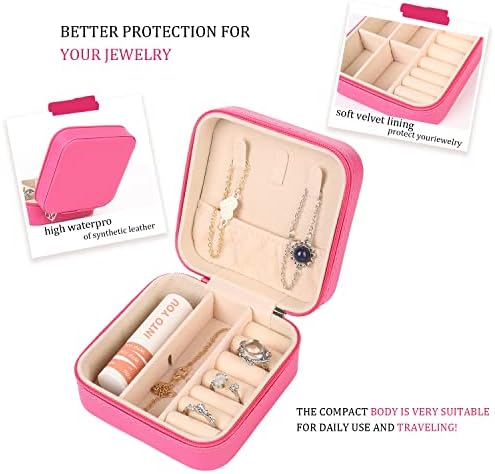 KElofoN Travel jewelry Organizer Travel jewelry case Travel Jewelry box Small Jewelry Organizer Box for Girls Women(1, Rosy) - Image 4