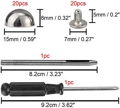 YORANYO 20 Sets 15X8MM Dome Spikes and Studs 19/32" Handbag Feet Silver Color Round Spikes Screw Back Studs and Spikes for Clothing Shoes Leather Craft Belts Bags Accessories with Installation Tool - Image 2