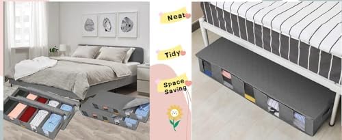 Apstour Under Bed Clothes Organizer Large Adjustable Dividers Storage Bag with Durable Fabric, Reinforced Handle, 4 Clear Window for Clothing, Shoes, Blankets, Sweaters, Toys (grey, 2) - Image 7