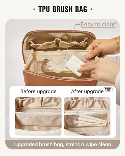 Travel Makeup Bag,Large Capacity Cosmetic Bags for Women,Waterproof Portable Pouch Open Flat Toiletry Bag Make up Organizer with Divider and Handle - Image 3