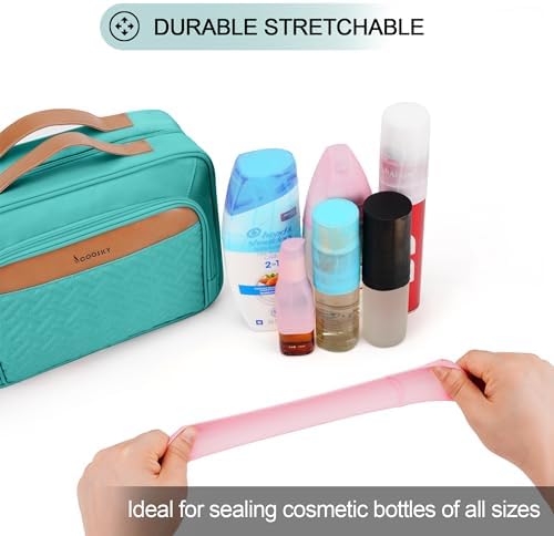 Travel Hanging Toiletry Bag for Women and Men, with 8 Leak Proofing Silicone Bottle Covers, Waterproof Makeup Accessories, Cosmetic Essentials, Toiletries Dopp Kit Set with Jewelry Organizer, Blue - Image 4