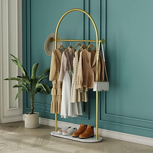 Gold Clothing Rack, Modern Clothes Rack with Marble Base, Heavy-duty Coat Racks Freestanding for Boutiques, Can Hang Jacket Garment, Hat, Scarf, Organize Shoes 31.5" W - Image 3