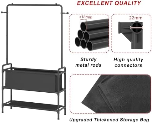 Clothing Rack with Storage Bag, 3-in-1 Garment Rack, Non-woven Shelves for Shoes, Clothes Rack for Bedroom, Hallway, Entryway, Black - Image 8