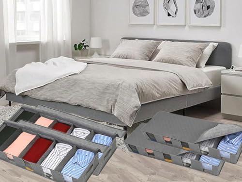 Apstour Under Bed Clothes Organizer Large Adjustable Dividers Storage Bag with Durable Fabric, Reinforced Handle, 4 Clear Window for Clothing, Shoes, Blankets, Sweaters, Toys (grey, 2) - Image 8
