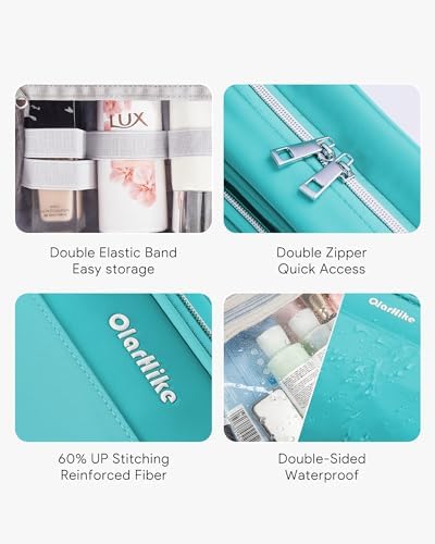 OlarHike Travel Toiletry Hanging Bag Waterproof Bags, Makeup, Toiletries, Jewelry, Travel Essentials 3 in 1 Packing Organizers, Cosmetic Travel-Sized Container, Large Capacity for Women Cyan - Image 4