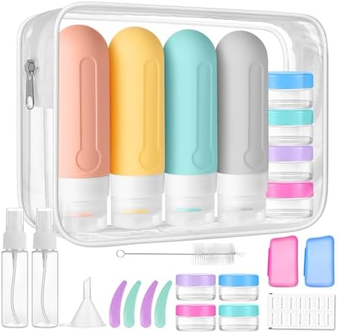 18-Pack TSA Approved Travel Bottles Leak Proof, BPA Free Silicone, Travel Size Toiletries Containers for Shampoo, Conditioner, Lotion, Soap & Body Wash Accessories
