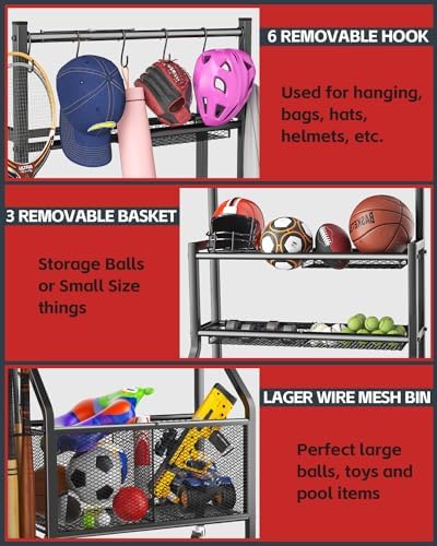Garage Sports Equipment Organizer - Ball Storage Rack 2024 Upgraded Heavy Duty Steel Ball Storage Garage Sports Organizer for Garage - Image 4