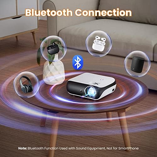 HAPPRUN Projector, Native 1080P Bluetooth Projector with 100" Screen, Portable Outdoor Movie Projector, Mini Projector for Home Bedroom, Compatible with Smartphone,HDMI,USB,AV,Fire Stick,PS5 - Image 4