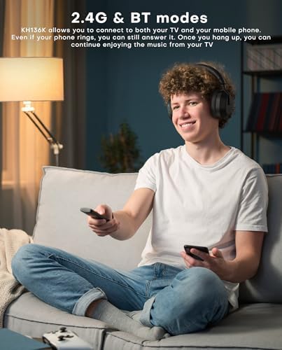 Ensemble-Wireless Headphones for TV Watching, TV Headphones with LED Display Transmitter Charging Base, No Lip-Sync Delay Bluetooth V5.3 Headphones, Plug and Play, Gifts for Elderly - Image 5