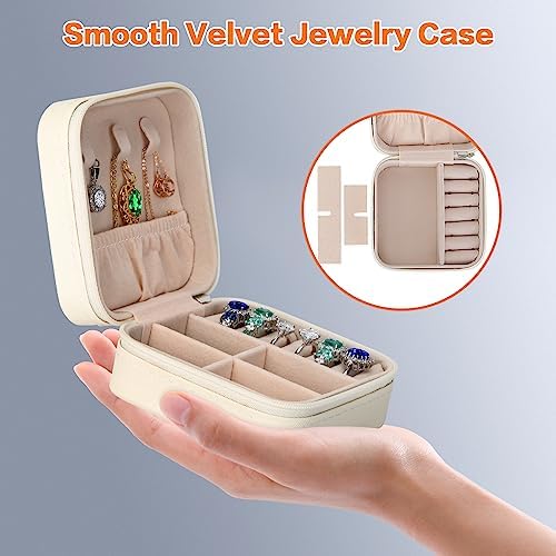 LETURE PU Leather Small Jewelry Box, Travel Portable Jewelry Case for Ring, Pendant, Earring, Necklace, Bracelet Organizer Storage Holder Boxes (WHITE-2PCS) - Image 3