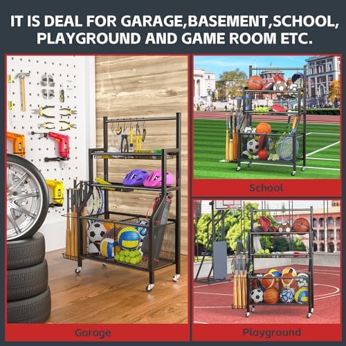 Garage Sports Equipment Organizer - Ball Storage Rack 2024 Upgraded Heavy Duty Steel Ball Storage Garage Sports Organizer for Garage - Image 2