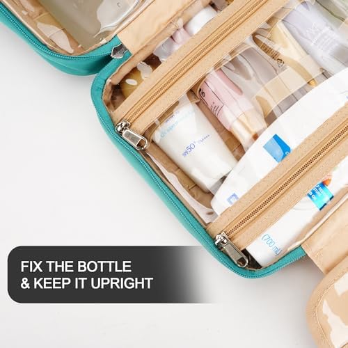 Travel Hanging Toiletry Bag for Women and Men, with 8 Leak Proofing Silicone Bottle Covers, Waterproof Makeup Accessories, Cosmetic Essentials, Toiletries Dopp Kit Set with Jewelry Organizer, Blue - Image 5