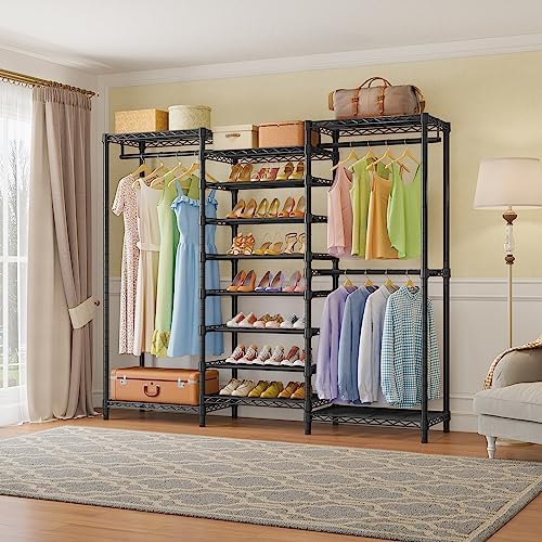 VIPEK S3 Heavy Duty Garment Rack Free Standing Clothes Rack Closet Storage Organizer Large Wardrobe with 6-Tier Shoe Rack, Hanging Rod, Adjustable Shelf, 68.9" L x 15.7" W x 76.4" H, Black - Image 2