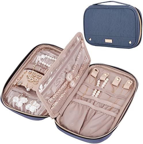 NISHEL Travel Jewelry Case, Travel Organizer for Necklaces, Earrings, Rings, Bracelets, Watch, Aegean-Blue